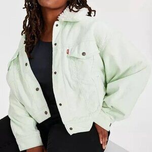 Levis Large Mint Green Trucker Fleece Lined Sherpa Corduroy Jacket